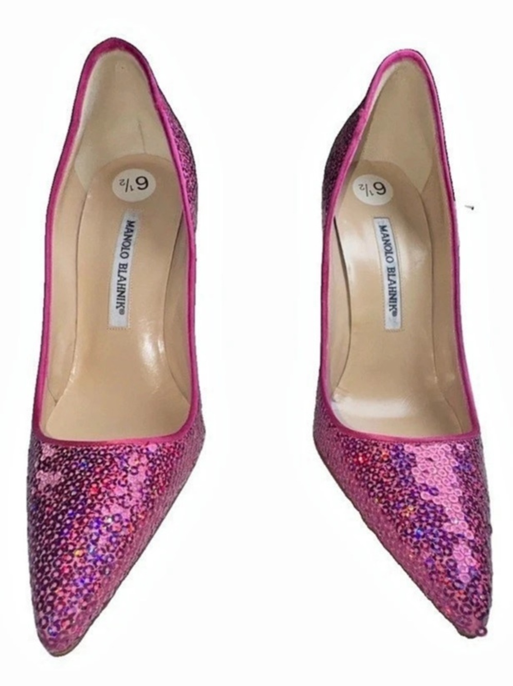 Manolo Blahnik Ciuzzosa Pink Sequin Pumps 36.5 US 6.5 NEW w/ Box Neiman Marcus